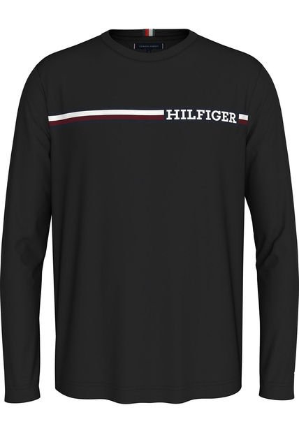 Camiseta Negra De Manga Larga Con Logo Tommy Hilfiger