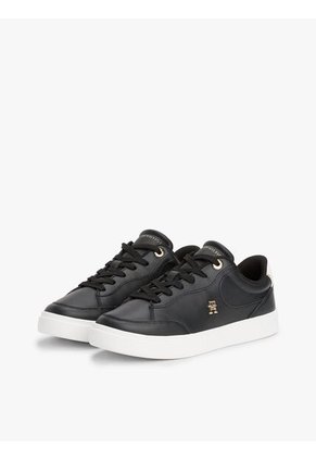 Tenis Negro En Cuero Con Monograma TH Tommy Hilfiger
