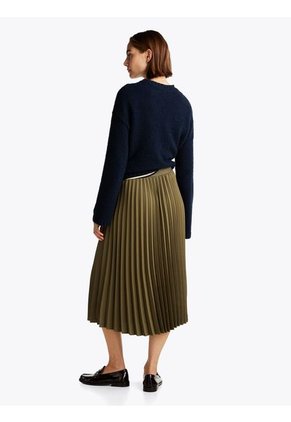 Falda Verde Midi Plisada Con Logo En Cintura Tommy Hilfiger