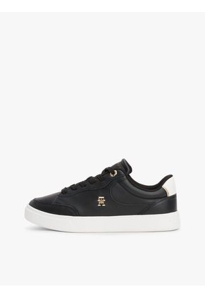 Tenis Negro En Cuero Con Monograma TH Tommy Hilfiger