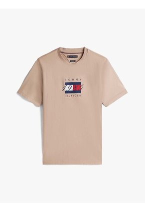 Camiseta Beige De Punto Con Logo Gráfico Tommy Hilfiger