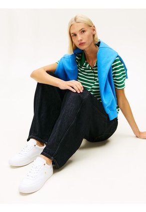 Tenis Blanco De Cuero Con Mezcla De Texturas Tommy Hilfiger