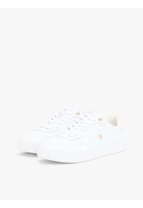Tenis Blanco De Cuero Con Mezcla De Texturas Tommy Hilfiger