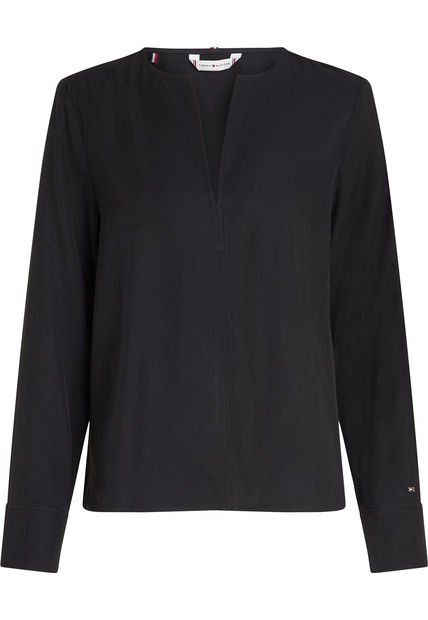 Blusa Negra De Corte Regular Con Cuello En V Tommy Hilfiger