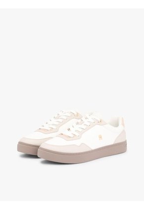 Tenis Beige De Cuero Con Mezcla De Texturas Tommy Hilfiger