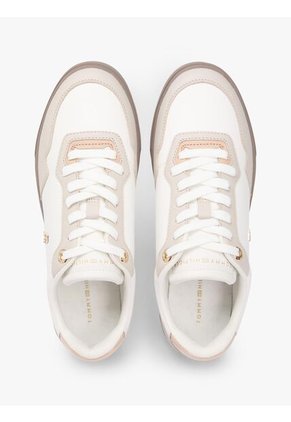 Tenis Beige De Cuero Con Mezcla De Texturas Tommy Hilfiger