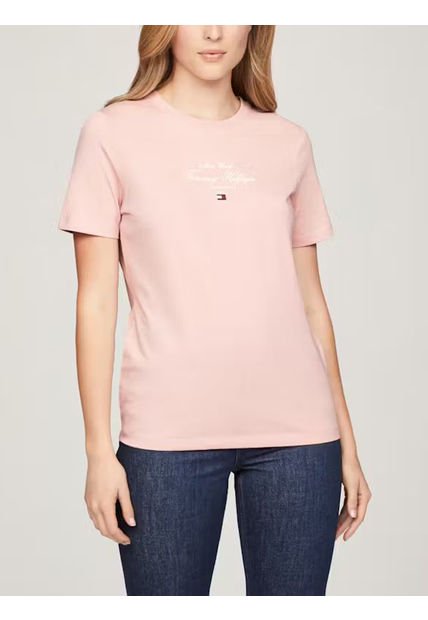 Camiseta Rosa De Corte Regular Con Corte Script Tommy Hilfiger