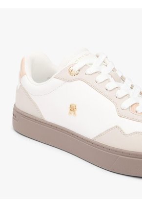 Tenis Beige De Cuero Con Mezcla De Texturas Tommy Hilfiger