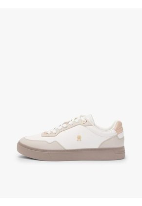 Tenis Beige De Cuero Con Mezcla De Texturas Tommy Hilfiger