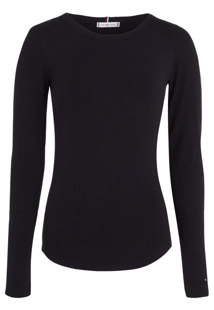 Camiseta De Corte Slim Con Cuello Amplio Mujer Negro Tommy Hilfiger