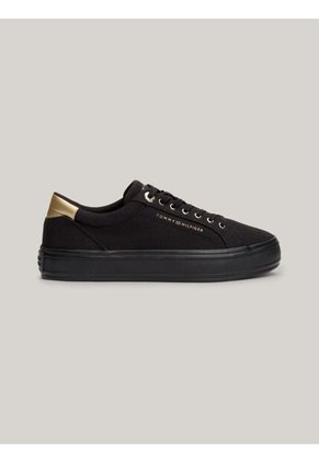 Tenis Negro De Lona Con Talón Metalizado Tommy Hilfiger