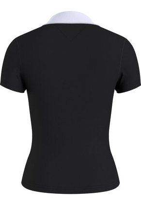 Polo Negro Con Cuello En V Y Detalles Contrastantes. Tommy Jeans