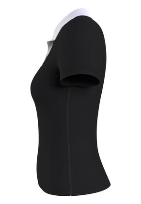 Polo Negro Con Cuello En V Y Detalles Contrastantes. Tommy Jeans