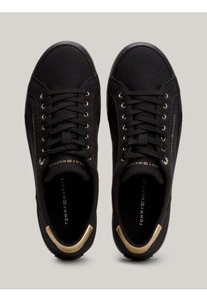 Tenis Negro De Lona Con Talón Metalizado Tommy Hilfiger