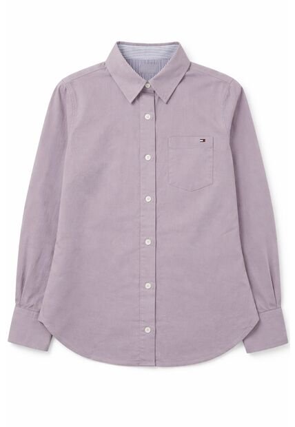 Camisa Morado Oxford Manga Larga Con Logo Tommy Hilfiger