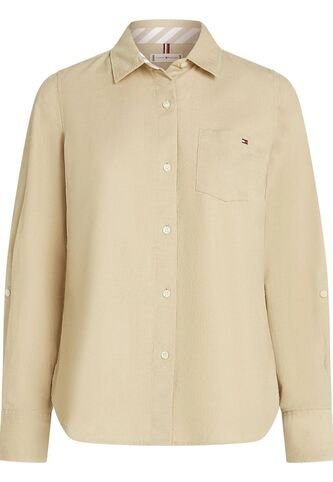 Camisa Beige Oxford Manga Larga Con Logo Tommy Hilfiger Tommy Hilfiger