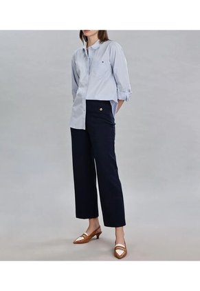 Camisa Celeste Oxford Manga Larga Con Logo Tommy Hilfiger