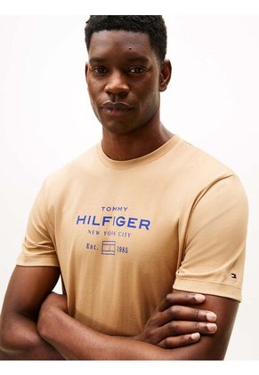 Camiseta Marrón De Cuello Redondo Con Logo Tommy Hilfiger