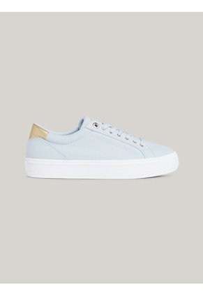 Tenis Celeste De Lona Con Talón Metalizado Tommy Hilfiger