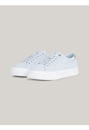 Tenis Celeste De Lona Con Talón Metalizado Tommy Hilfiger
