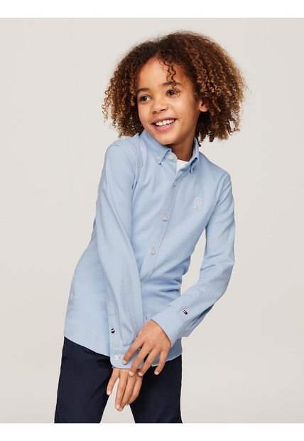 Camisa Celeste Niño Th Monogram Regular En Piqué Tommy Hilfiger