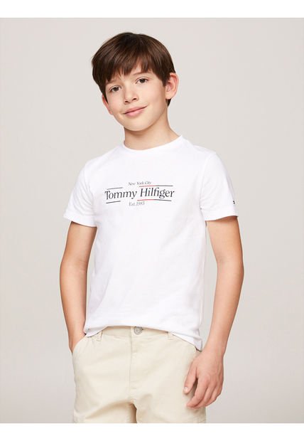 Camiseta Niño Blanca Cuello Redondo Y Logo Estampado Tommy Hilfiger
