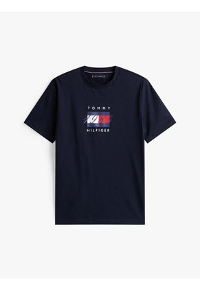 Camiseta Azul De Punto Con Logo Gráfico Tommy Hilfiger
