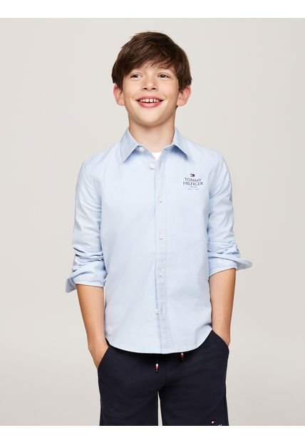 Camisa Celeste Niño Oxford Corte Regular Tommy Hilfiger