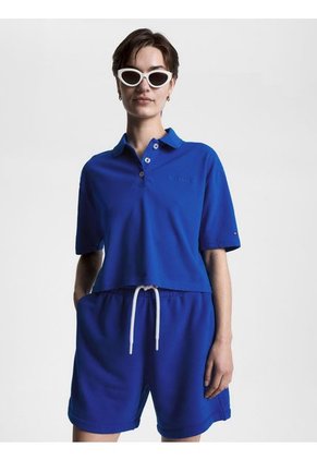Polo Azul De Media Manga Con Logo Bordado Para Mujer Tommy Hilfiger