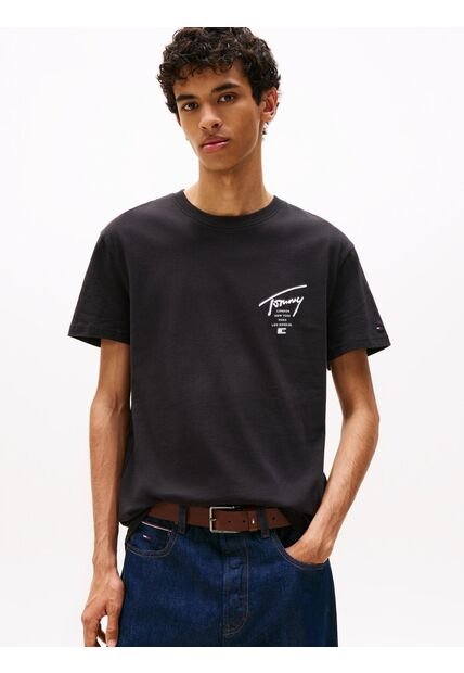 Camiseta Negra Signature De Punto Con Logo Trasero Tommy Jeans