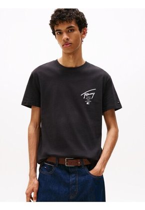 Camiseta Negra Signature De Punto Con Logo Trasero Tommy Jeans