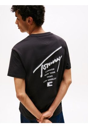 Camiseta Negra Signature De Punto Con Logo Trasero Tommy Jeans