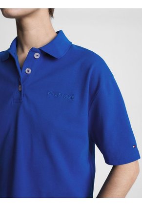Polo Azul De Media Manga Con Logo Bordado Para Mujer Tommy Hilfiger