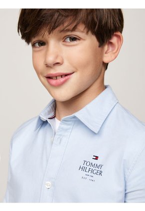Camisa Celeste Niño Oxford Corte Regular Tommy Hilfiger