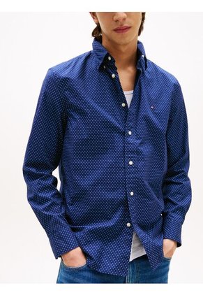 Camisa Azul Oscuro Flex Poplin De Manga Larga Tommy Hilfiger