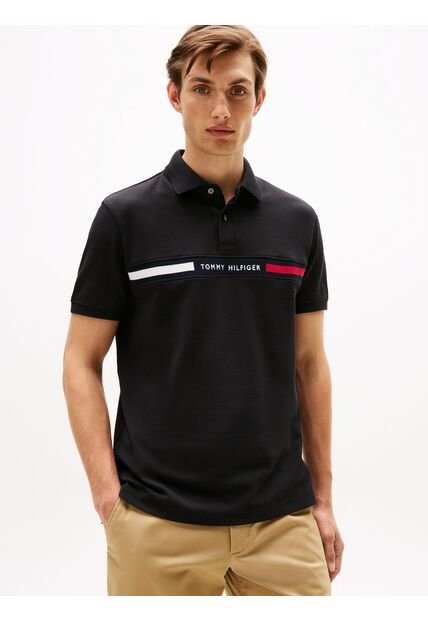 Polo Negro De Corte Regular Con Logo En El Pecho Tommy Hilfiger