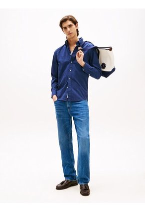 Camisa Azul Oscuro Flex Poplin De Manga Larga Tommy Hilfiger