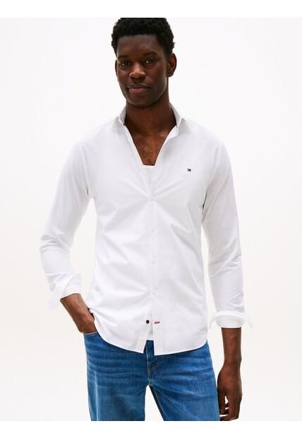 Camisa Blanca Flex Poplin De Corte Slim Tommy Hilfiger