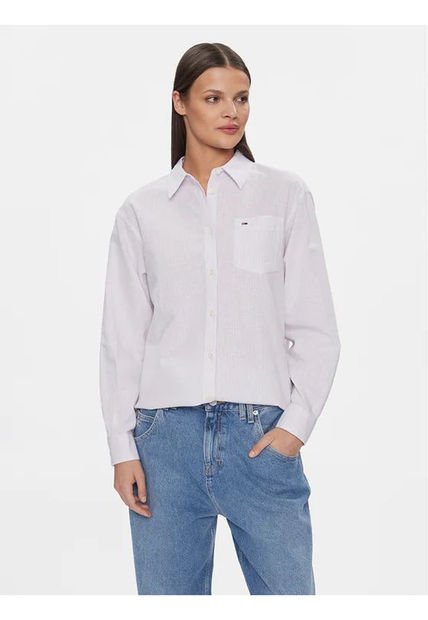Camisa De Rayas Moradas Y Corte Holgado Tommy Jeans