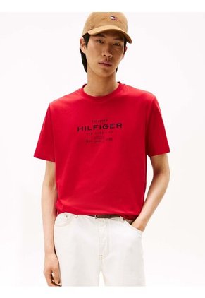 Camiseta Roja De Cuello Redondo Con Logo Tommy Hilfiger
