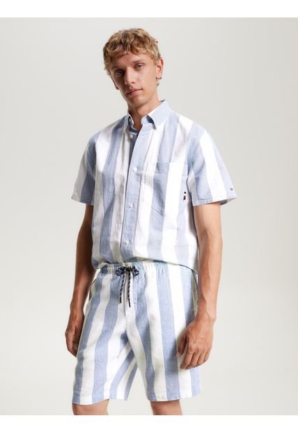Camisa De Rayas Verticales Hombre Azul Tommy Hilfiger