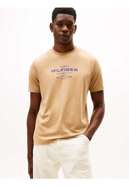 Camiseta Marrón De Cuello Redondo Con Logo Tommy Hilfiger