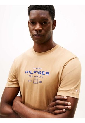 Camiseta Marrón De Cuello Redondo Con Logo Tommy Hilfiger
