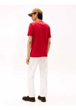 Camiseta Roja De Cuello Redondo Con Logo Tommy Hilfiger