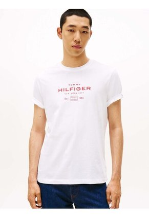 Camiseta Blanca De Cuello Redondo Con Logo Tommy Hilfiger