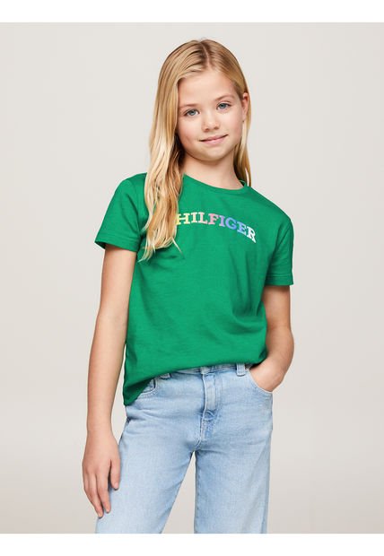 Camiseta Niña Verde Con Logo Del Monotipo Hilfiger Tommy Hilfiger