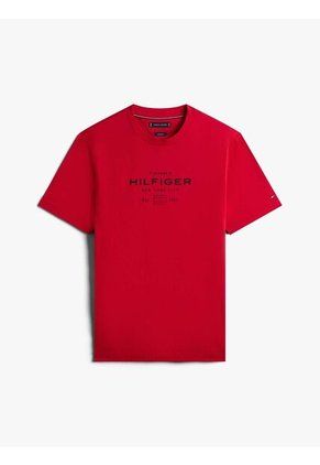 Camiseta Roja De Cuello Redondo Con Logo Tommy Hilfiger