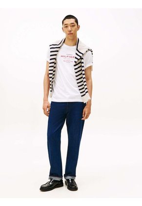 Camiseta Blanca De Cuello Redondo Con Logo Tommy Hilfiger