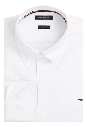 Camisa Blanca De Corte Slim Con Popelina Stretch Con Botón En Cuello Tommy Hilfiger