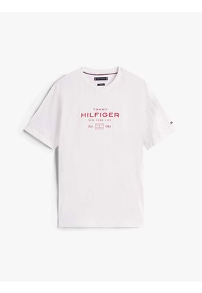 Camiseta Blanca De Cuello Redondo Con Logo Tommy Hilfiger